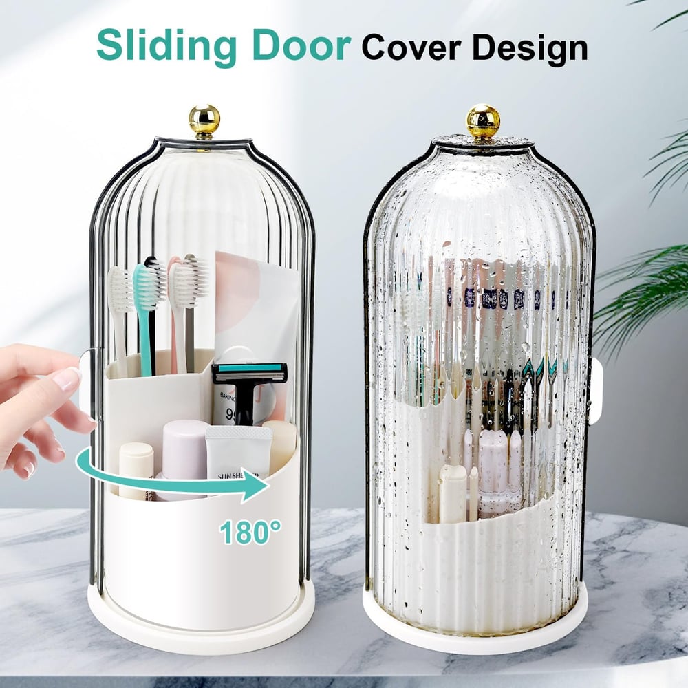 🧴50% OFF NOW! 🏠Wall Mounted Sliding Lid Toothbrush Organizer｜360° Rotatable Dustproof Bathroom Storage Holder ✨