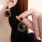 Black Artificial Diamond Round Drop Earrings