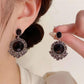 Black Artificial Diamond Round Drop Earrings