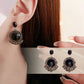Black Artificial Diamond Round Drop Earrings