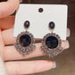 Black Artificial Diamond Round Drop Earrings