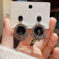 Black Artificial Diamond Round Drop Earrings