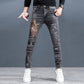 Men's Printed Slim Fit Straight-Leg Jeans
